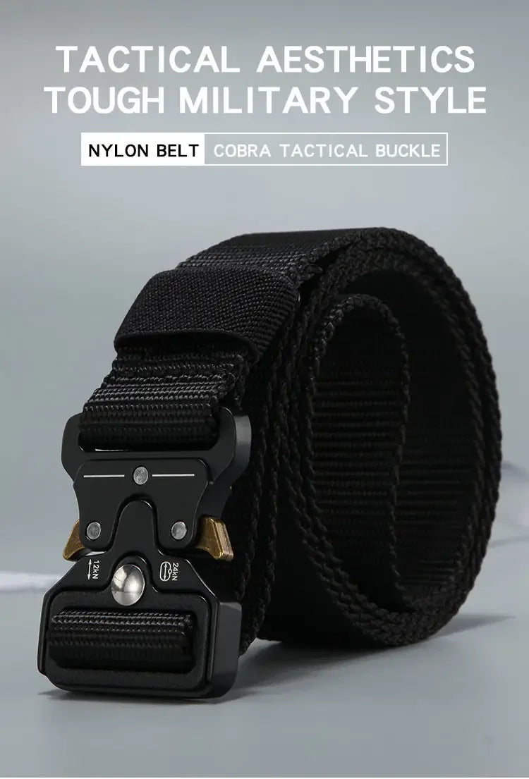 Men's new tactical high weight and wear-resistant alloy buckle nylon waist belt outdoor belt work clothes canvas elastic belt