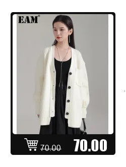 [EAM]  Women White Shell Button Big Size Blazer New Stand Collar Long Sleeve Loose Fit Jacket Fashion Spring Autumn 2024 1DF3501