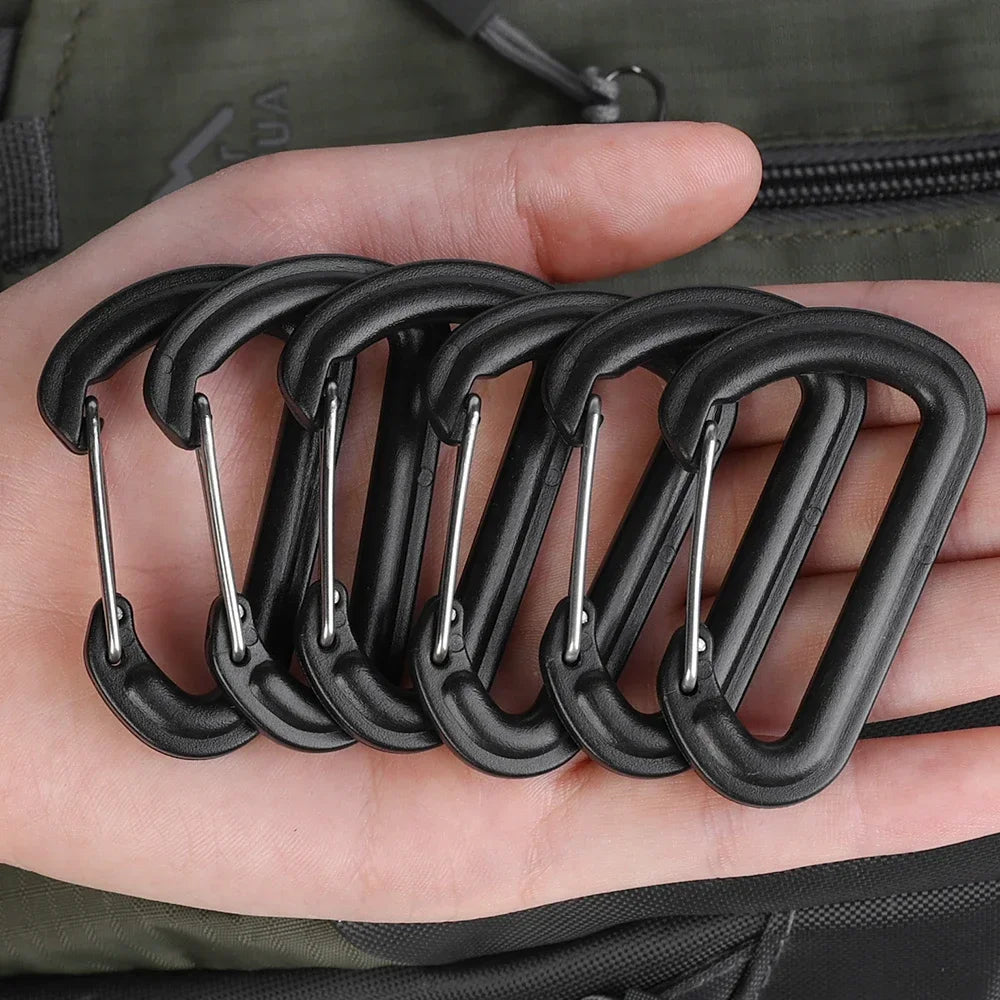 5/10/20pcs D Shape Plastic Carabiner D-Ring Key Chain Spring Hook Backpack Molle Carabiner Clasp Outdoor Camping Tool 56*35mm