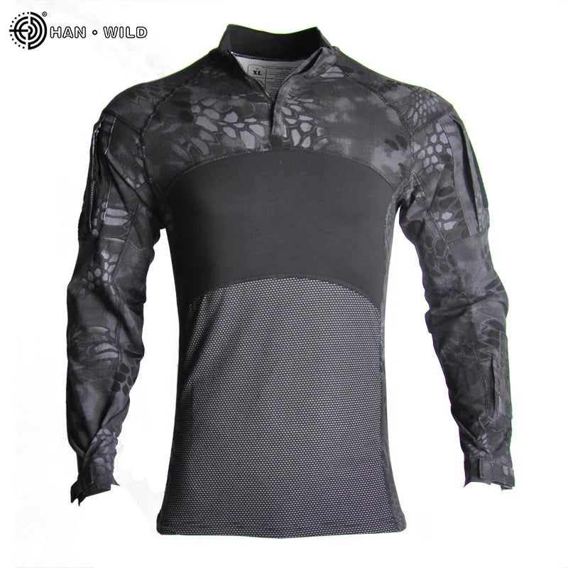 HAN WILD Tactical Shirt Men Clothing Elasticity Hunting Shirts Combat Shirt Camo Softair Climbing Shirt Hiking Camping Clothing