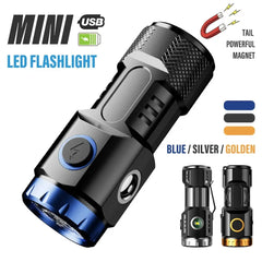 MINI Rechargeable LED Flashlight Camping Light With Side Lights and Lampshade Tail with Magnet Suitable for Exploring, Camping