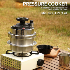 1.2L/1.6L Stainless Steel Pressure Cooker Outdoor Camping Portable Micro Pressure Cooker Household 5-minute Quick Cooking Pot