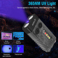 BORUiT V10 Mini EDC LED Flashlight Keychain Super Bright Type-C Rechargeable Lamp Fishing Camping Lantern UV Light Pocket Torch