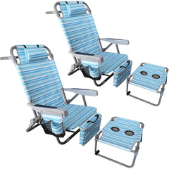 Backpack Folding Beach Chairs Set of 2 Heavy Duty 350Ibs with Camping Table Portable Lay Flat Beach Chair 5-Position Adjustable