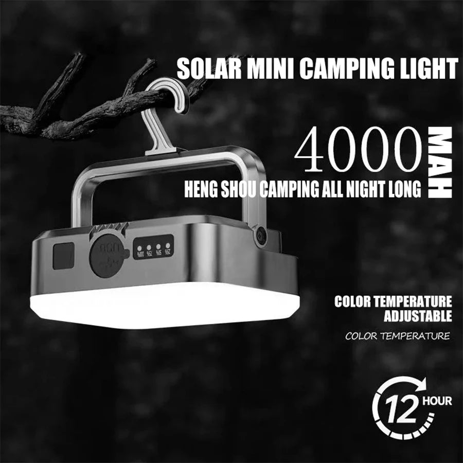 BALDR Rechargeable Solar LED Camping Lantern IPX6 Waterproof Portable Torch Fill Light Tent Lamp Work Outdoor Lighting 4000MAH