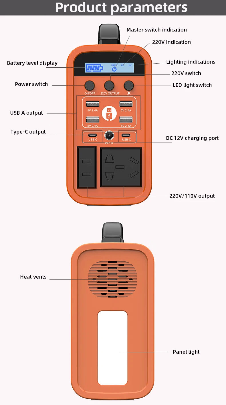 400W Portable Power Station 220V/110V AC Solar Generator Outdoor Emergency Mobile 60000mAh LiFePO4 External Battery For Camping