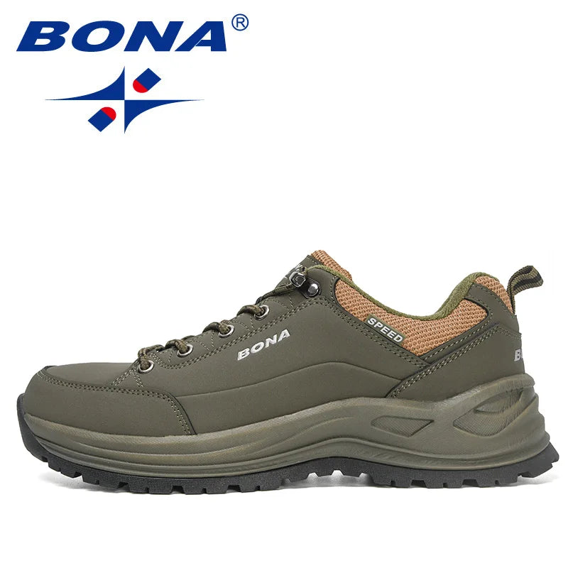 BONA 2022 New Designers Hiking Shoes Wear-resistant Outdoor Sports Shoes Men Brathable Lace-Up Climbing Trekking Footwear Man