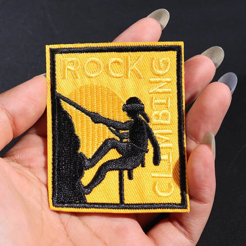 Extreme Sports ROCK CLIMBING Size:7.5*5.5CM Patches Applique Iron On Clothes Rock climbing Badges Clothing accessories