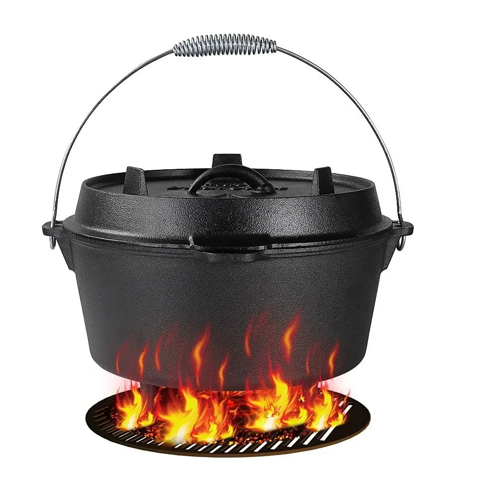 5/12.5 Quart Cast Iron Dutch Oven Camping Pot Outdoor Portable Multi-function Cookware Stew Barbecue Soup Picnic Pot