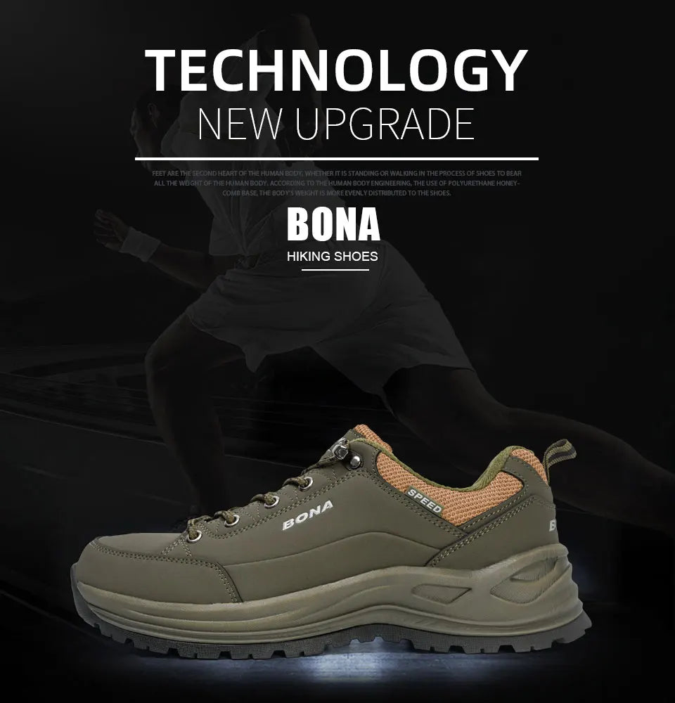 BONA 2022 New Designers Hiking Shoes Wear-resistant Outdoor Sports Shoes Men Brathable Lace-Up Climbing Trekking Footwear Man