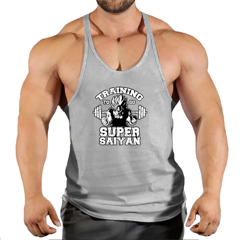 2024 New Bodybuilding Stringer Tank Tops Men Anime funny summer Clothing Running vest Fitness clothing Cotton gym singlets