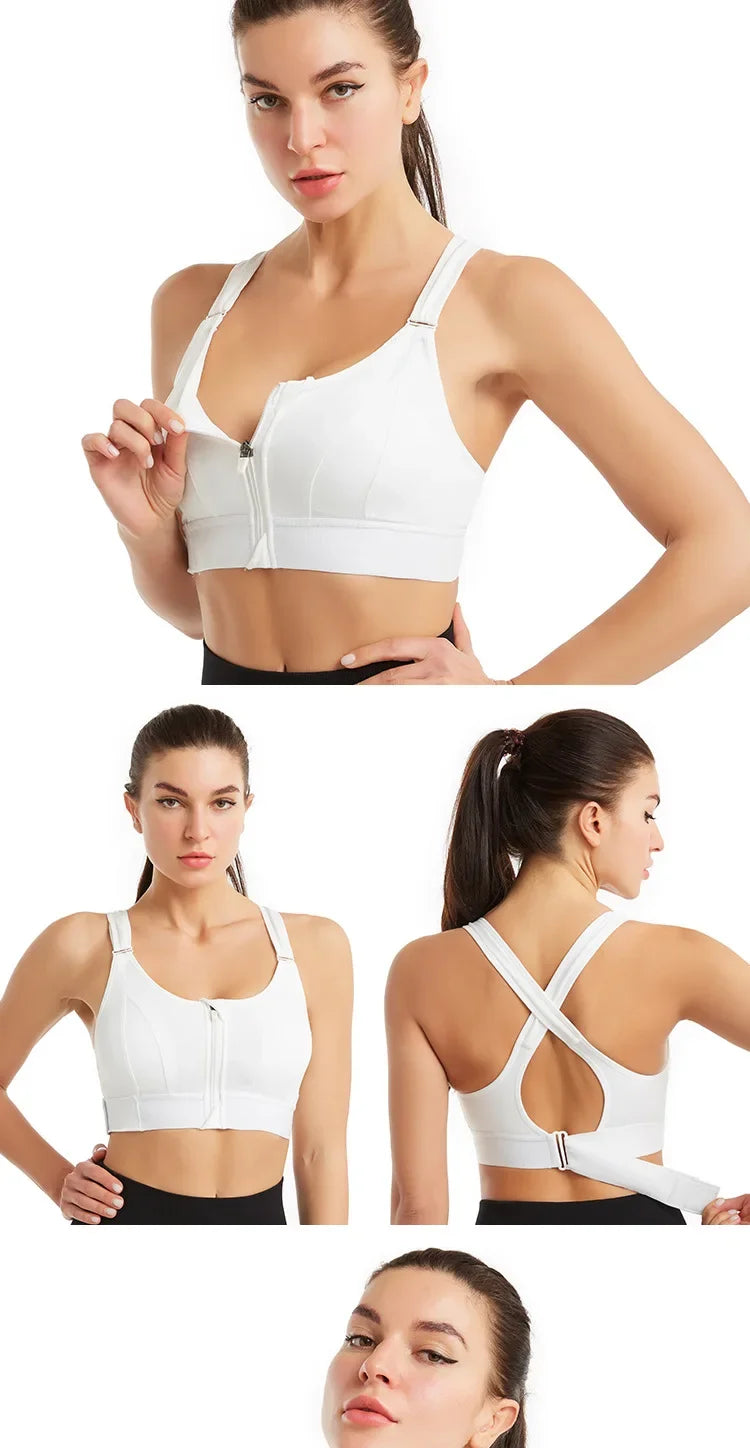 Large Size High-strength Sports Bra Women's Shockproof Running Big Chest Small Front Zipper Fitness Yoga Clothing Vest Underwear