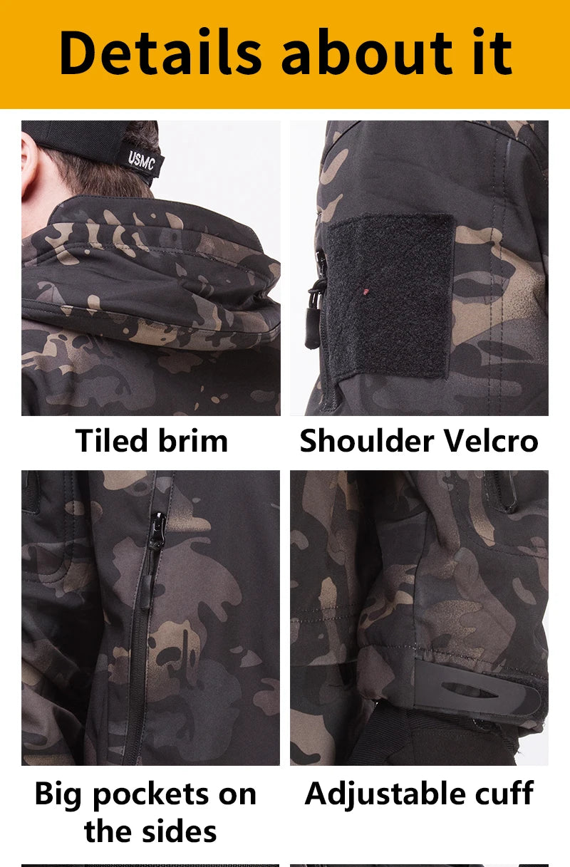 Tactical Jackets Soft Shell Hunting Jackets Waterproof Camo Uniforme Winter Clothes Safari Windbreaker Men Clothing Cargo Pants