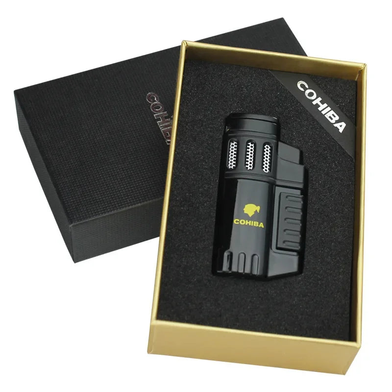 COHIBA Lighter High Power Blue Flame Cigar Moxibustion Cigarette Lighter Turbine Torch Outdoor Barbecue Camping Ignition Tool