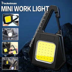 Multi-functional Magnetic COB Work Light Triangle Key Chain Lights Type-C USB Rechargeable Flashlight Mini Camping Lantern