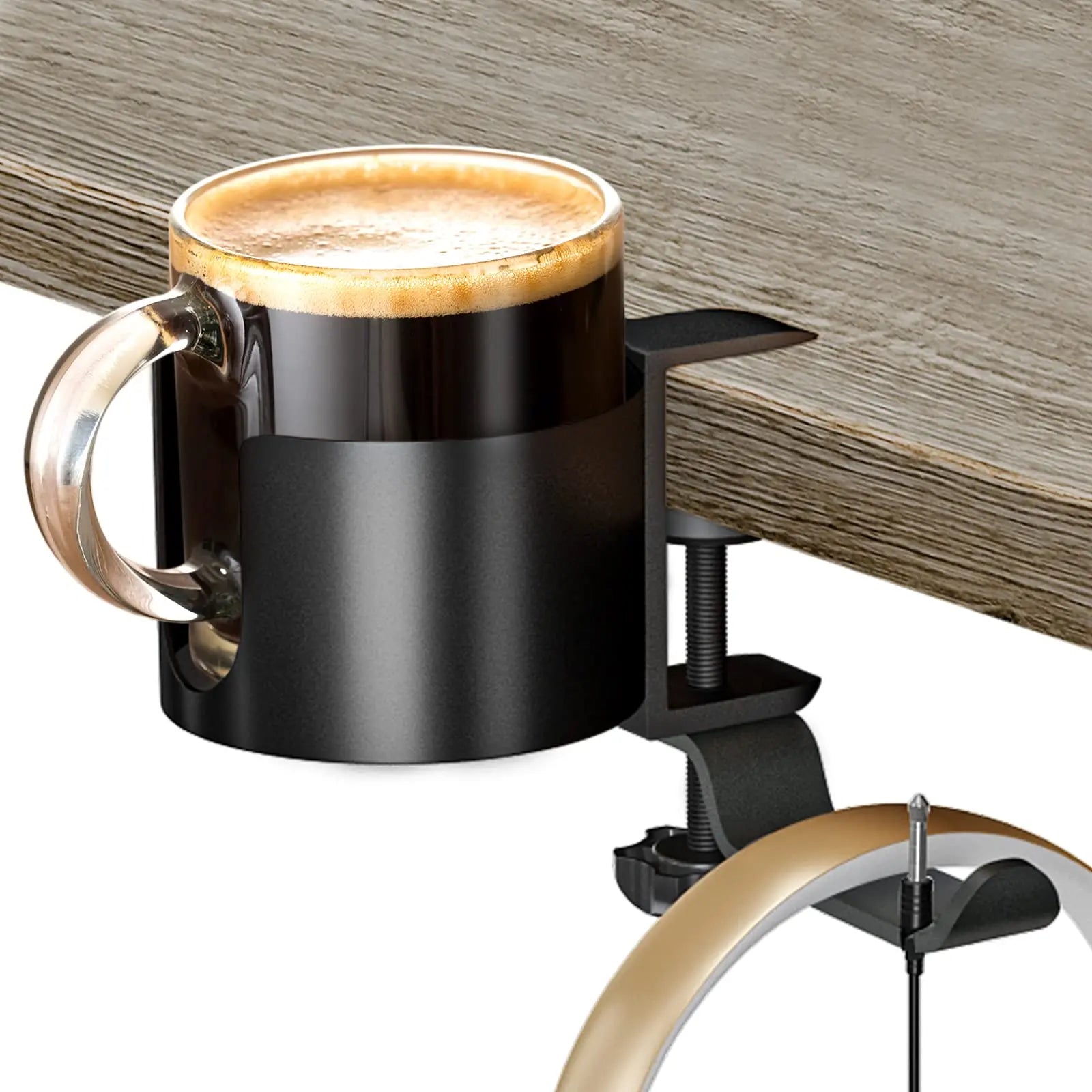 Desk Cup Holder Metal Under Desk Headphone Hanger Anti-Spill Rotating Cup Holder Clamp on Table Chair Coffee Mugs Bottles Rack