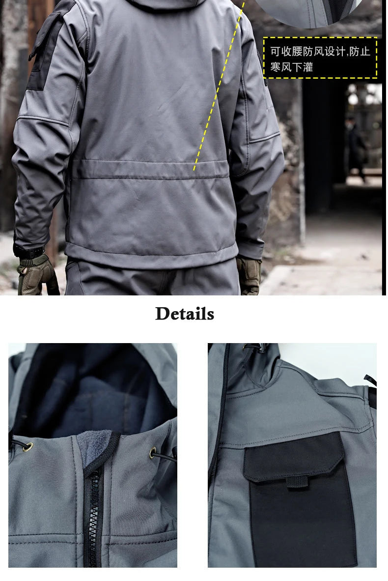 Tactical Soft Shell Hooded Jackets Mens Outdoor Multi-pockets Waterproof  Windbreak Coats Casual Combat Military Jacket Male EU