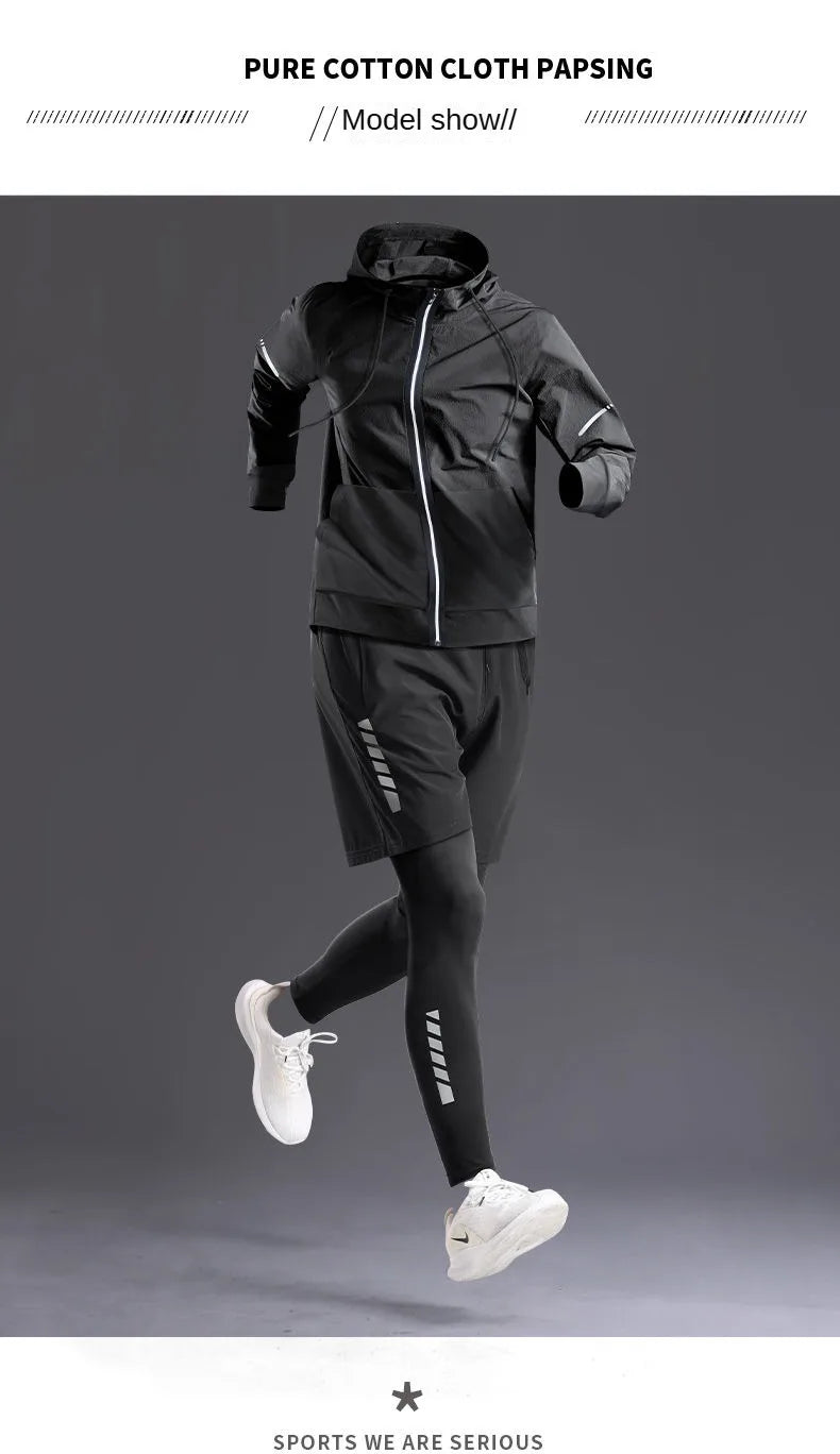 All-Season Men's Sportswear Set/Suit - Tracksuit for Running， Cycling, Fitness & Hiking，gym clothing men， jogging， boxing，5 pcs