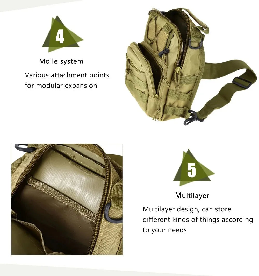 Men's Outdoor Chest Bag Military Tactical Shoulder Bag Sling Backpack 900D Oxford Mountaineering Camping Fishing Hiking Molle Mi