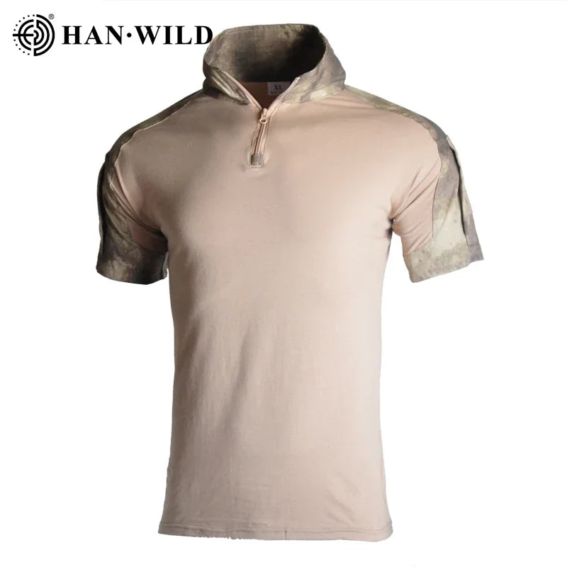 HAN WILD Camouflage Tees Men Tactical Shirt Cotton Climbing Shirts Combat T-Shirt Airsoft Paintball Camping Hunting Clothing