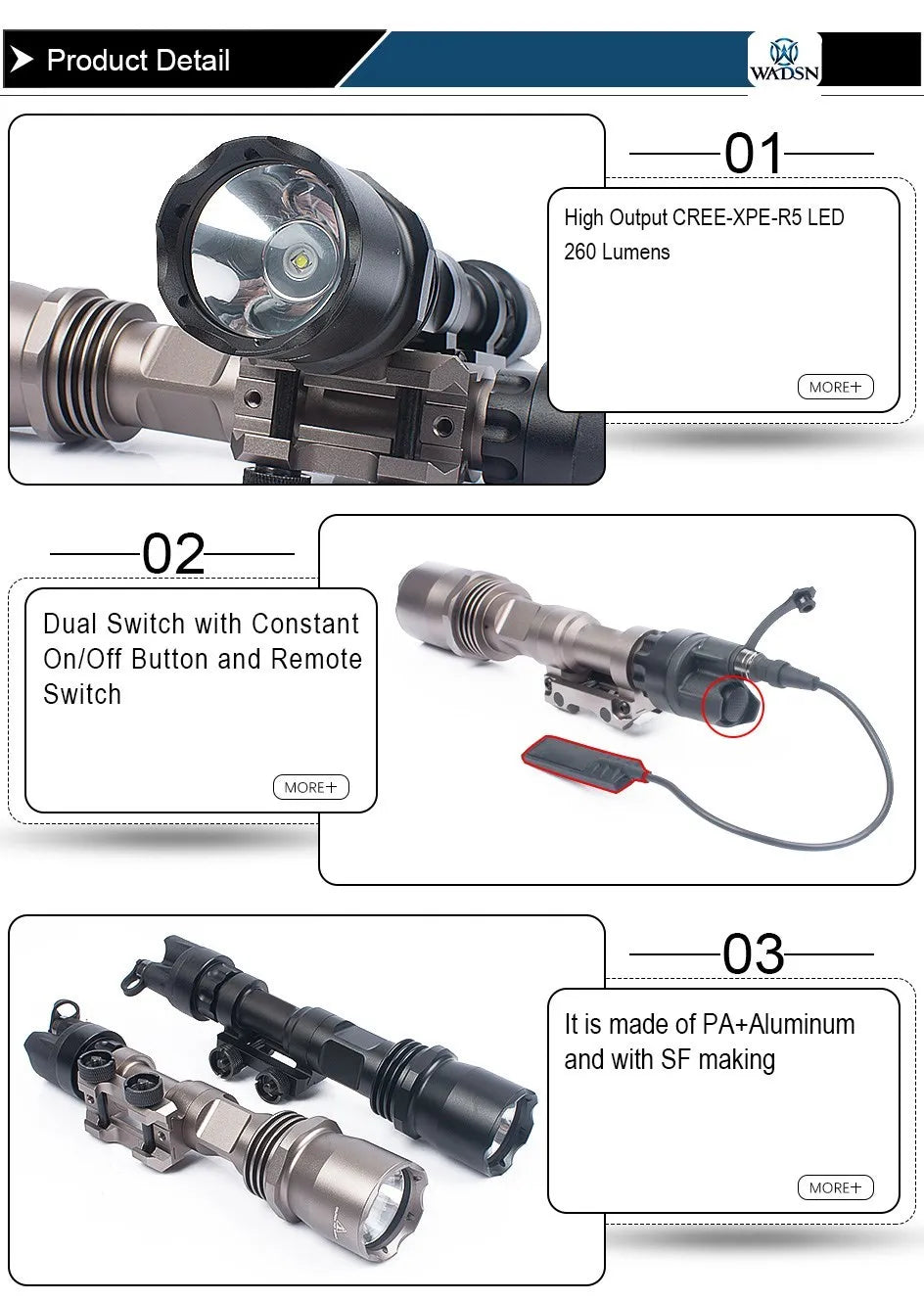 Tactical Surefir M961 light Spotting Scope Rifle Lantern Airsoft Arma Pressure Hunting Lampe Softair WADSN Gun Wapen Flashlight 