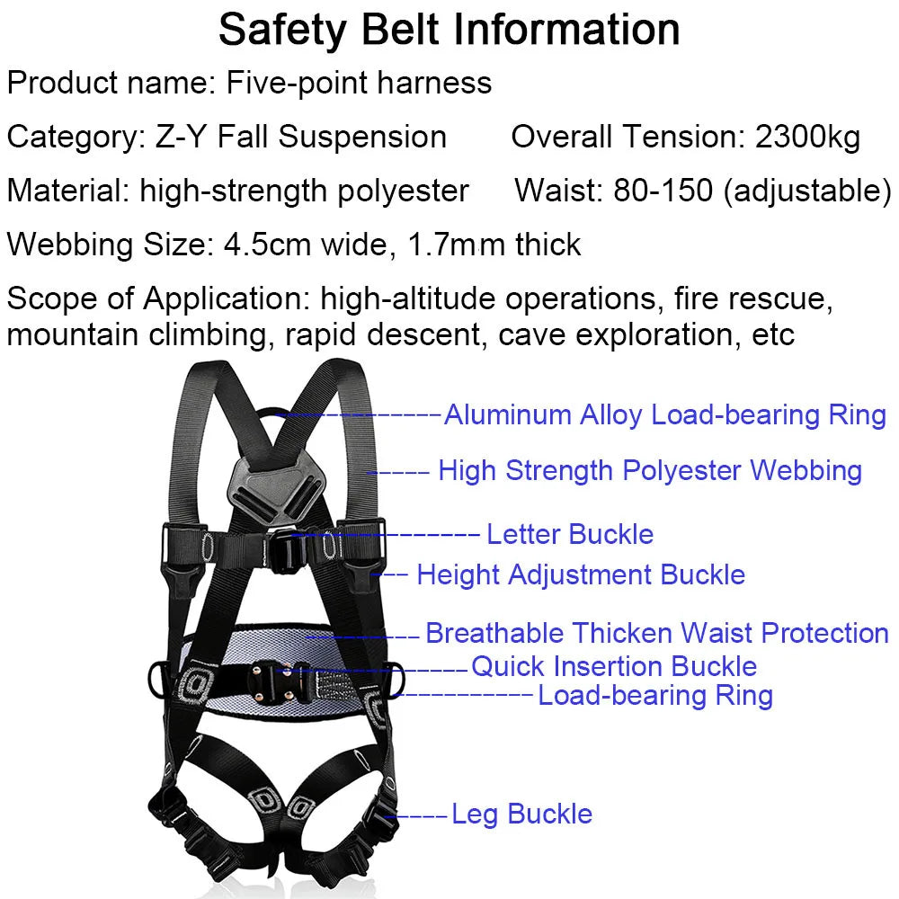 23KN High Altitude Work Safety Belt Full Body Five Point Safety Harness Outdoor Rock Climbing Construction Protection Equipment