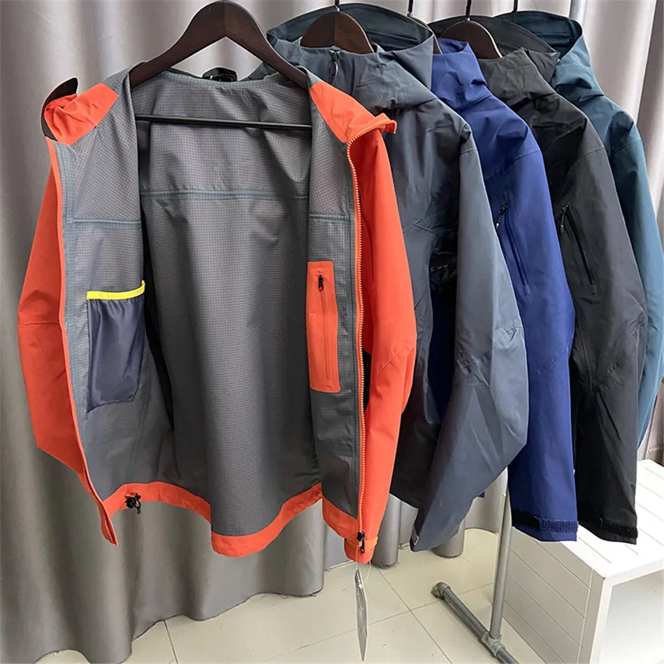 Outdoor Hard Shell Jacket Men Mountaineering Skiing Camping Cycling Jogging Hooded Breathable Waterproof Coat Quality Sportswear