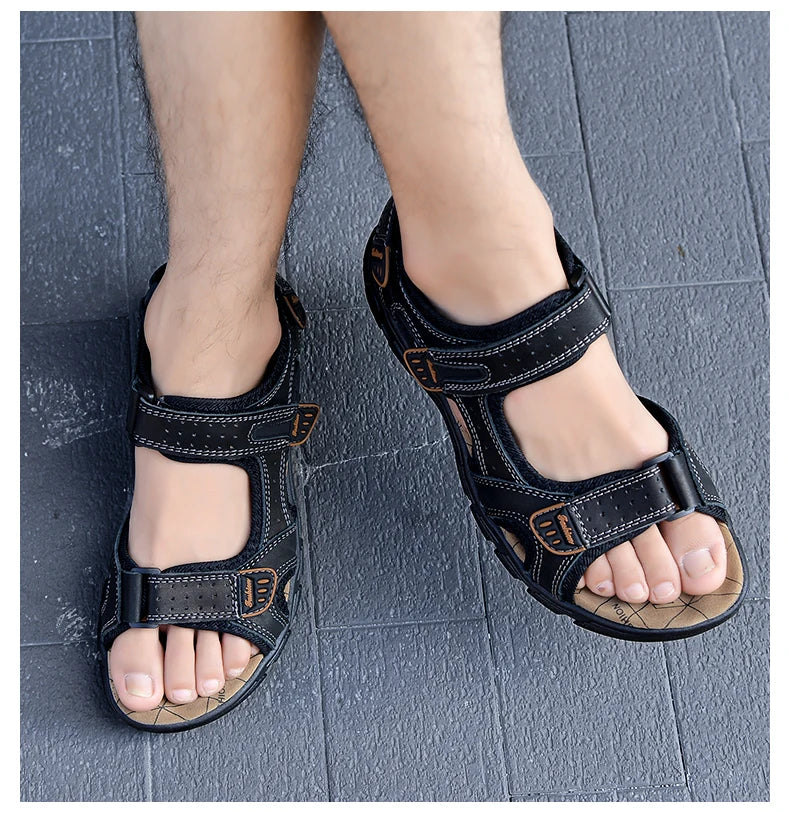 Genuine Leather Men's Sandals Summer Leisure Men Shoes High Quality Soft Casual Sandals for Men Beach Hiking Men's Shoes Size 46