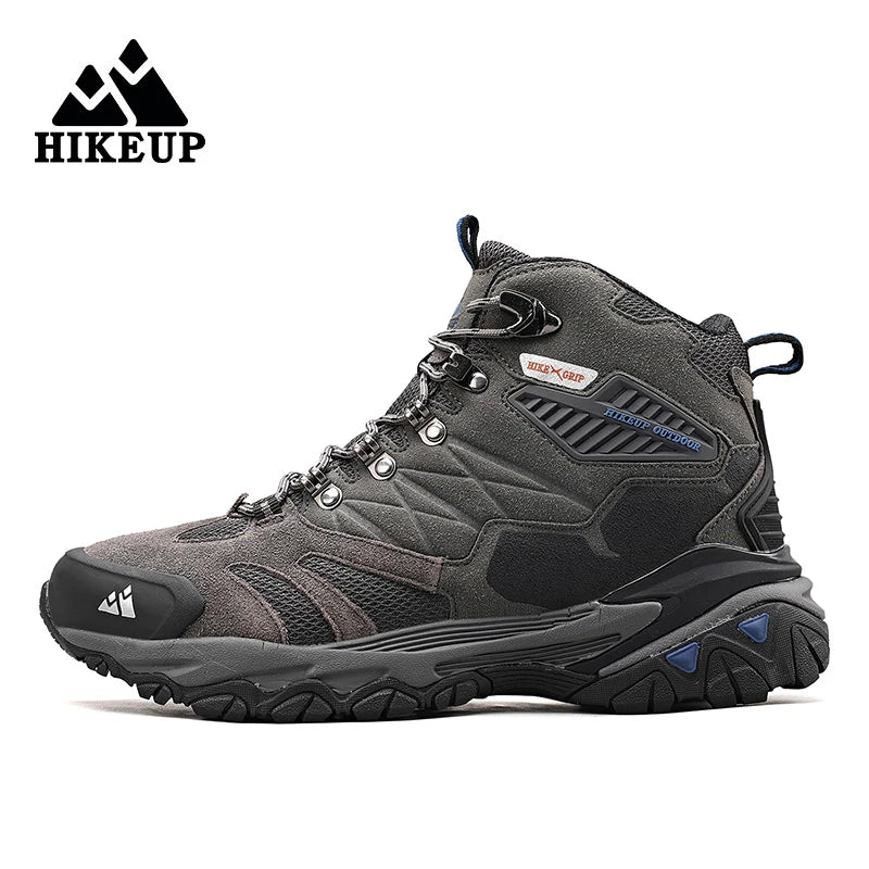 HIKEUP Hiking Boot Men Outdoor Boots Suede High Top Trekking Sport Men Shoes Rainproof Tactical Combat Military Boots