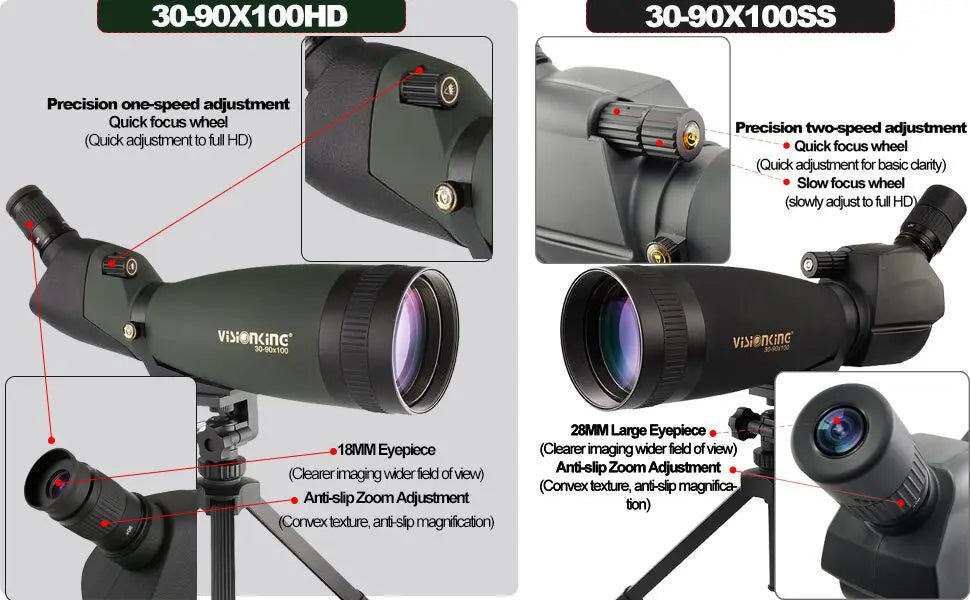 Visionking 30-90x100 Powerful Spotting Scope Dual speed focus Optics Hunting Birdwatching Observation Telescope With Tripod