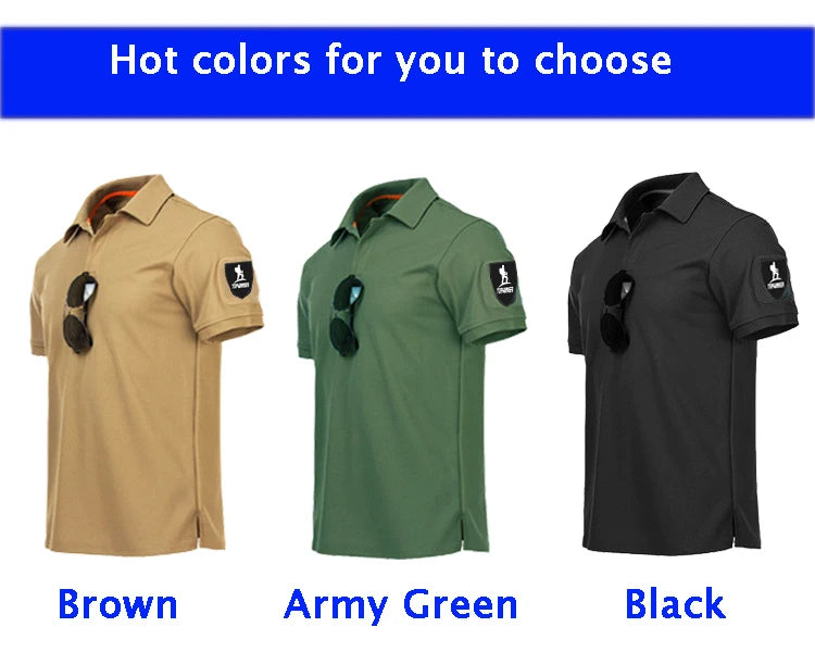 Men's Quick Dry Outdoor Tactical  Polo Shirts Summer Custom Plus Size Military Clothes Tactical Plain Turn-down Army T-shirts