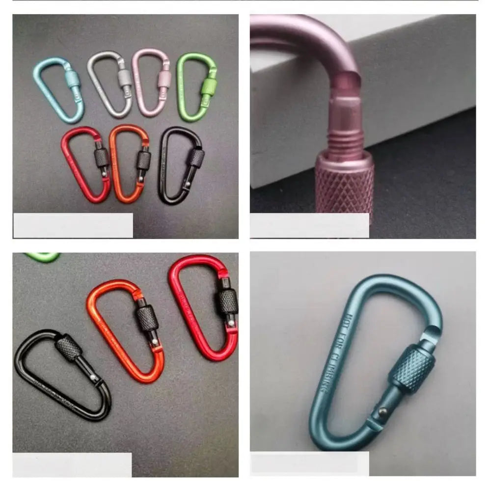 1Pc Outdoor Sports Multi Color Aluminium Alloy Safety Buckle Keychain with Lock Camping Hiking Climbing Button D-shape Carabiner