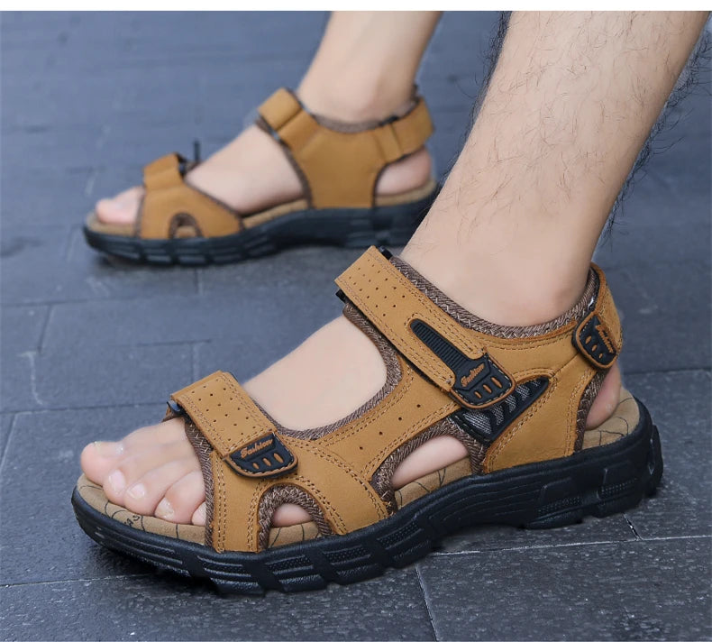 Genuine Leather Men's Sandals Summer Leisure Men Shoes High Quality Soft Casual Sandals for Men Beach Hiking Men's Shoes Size 46