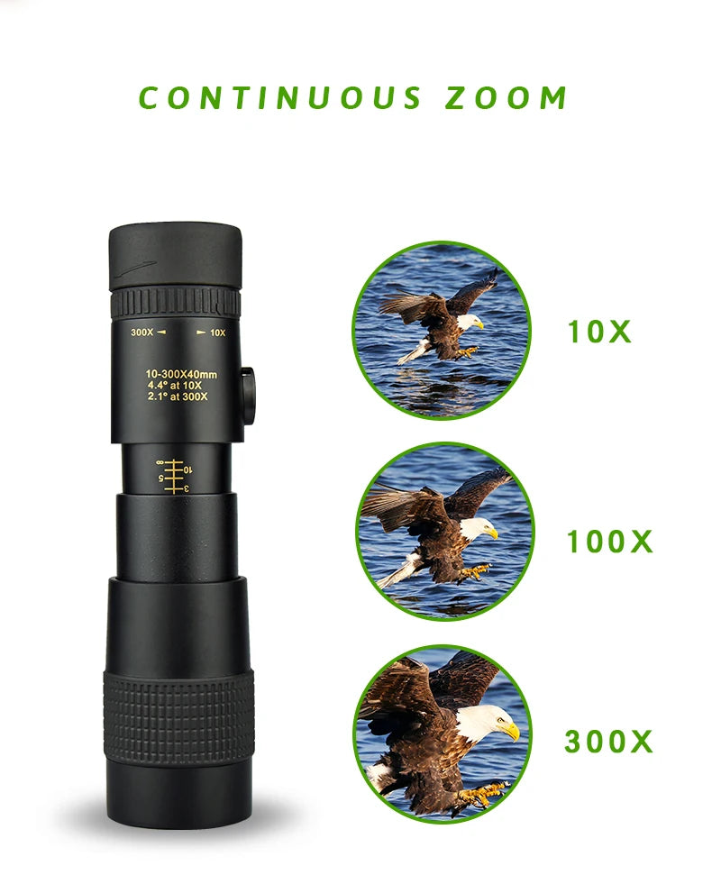 Zoom Monocular Telescope  High Power 10-300x40mm HD Upgrade Portable with Tripod&Phone Holder for Bird Watching Hunting Camping