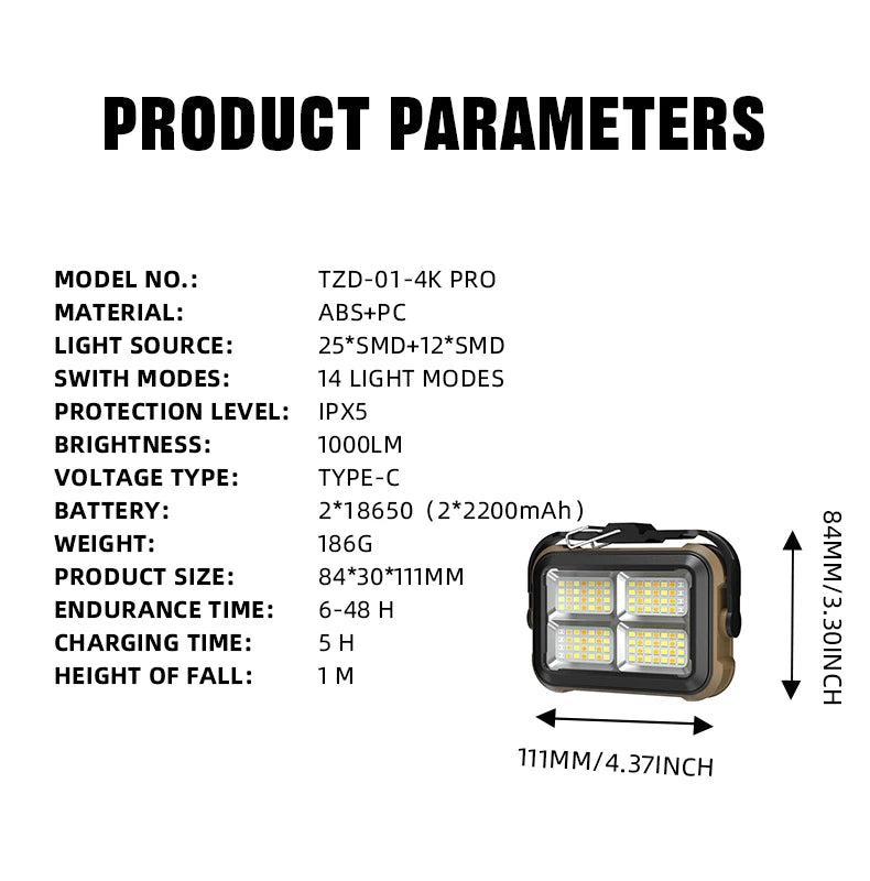 Warsun COB Inspection Lamp For Car Garage Hiking Bright LED Work Light Charging Camping Lamp With Tail Magnet Repair Lights