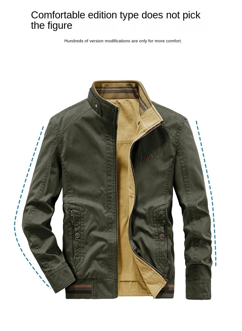 Men's Bomber Jackets Business Casual Coat Loose Large Size Clothing Sport Stand Collar Double Sided Jackets Jackets Tactical