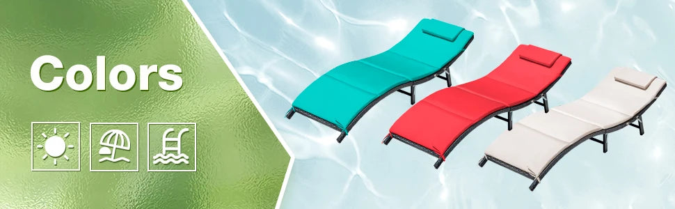 3 Pieces Lounge Chair Sets Outdoor Beach Pool PE Rattan Reclining Chair With Folding Table and Cushion (Red) Chairs