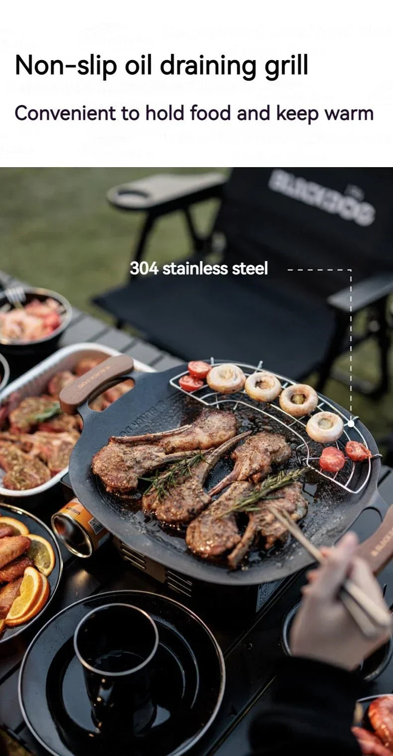 BLACKDOG Grill Pan Non-Stick Outdoor Camping Travel Frying Pan Barbecue Baking Tray Plate Cookware Large Free Grill Ultralight