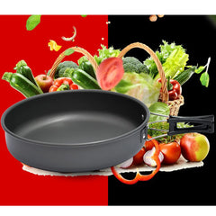 22cm Aluminum Outdoor Camping Non-stick Frying Pan Portable Hiking Picnic Pot Cookware Folding Handle Backpacking Pots Pans Set