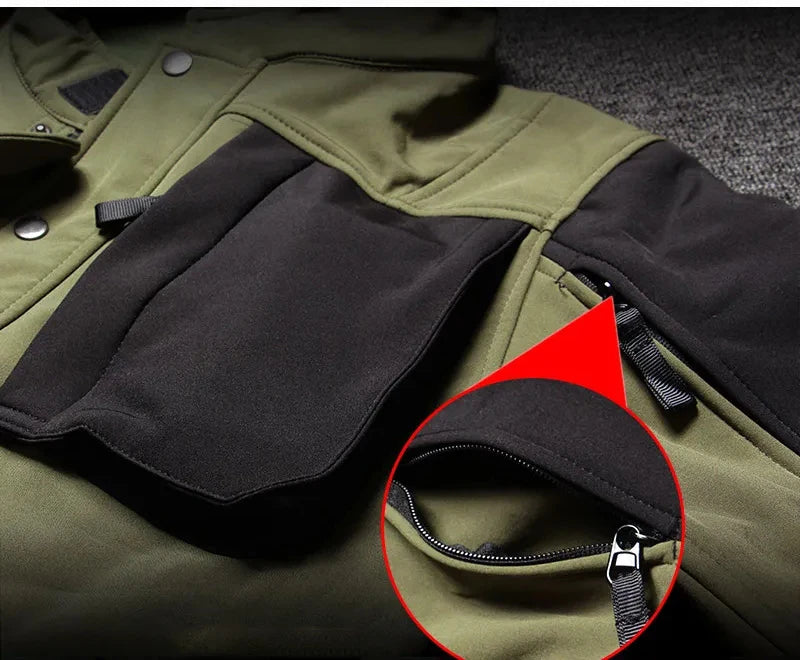 Military Shark Skin Soft Shell Sets Men Winter Multi-pocket Wear-resistant Fleece Warm Jackets+Army Waterproof Pants 2 Pcs Suits