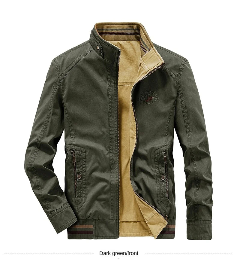 Loose Large Size Clothing Sport Stand Collar Double Sided Jackets Military Tactical Men's Bomber Jackets Business Casual Coats