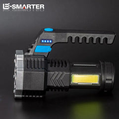 High Power Rechargeable Led Flashlights 7LED Camping Torch With Cob Side Light Lightweight Outdoor Lighting ABS Material