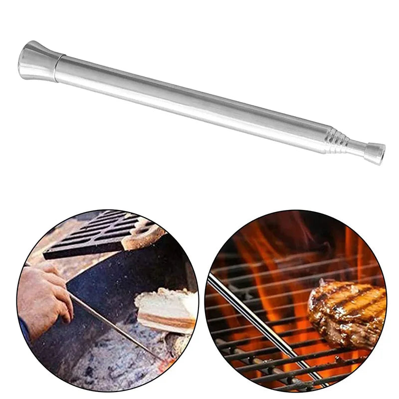 Fire Blow Pipe Telescopic Camping Blow Fire Tube Blower Stainless Steel Pipe Campfire Tool for Outdoor Picnic BBQ Fireplace