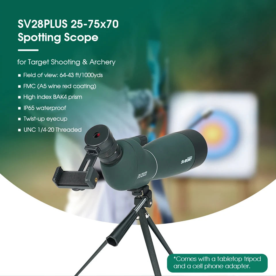 SVBONYSV28PLUS 25-75x70 Spotting Scopes With Tripod,Waterproof,Range Shooting Scope, For Target Shooting,Bird Watching