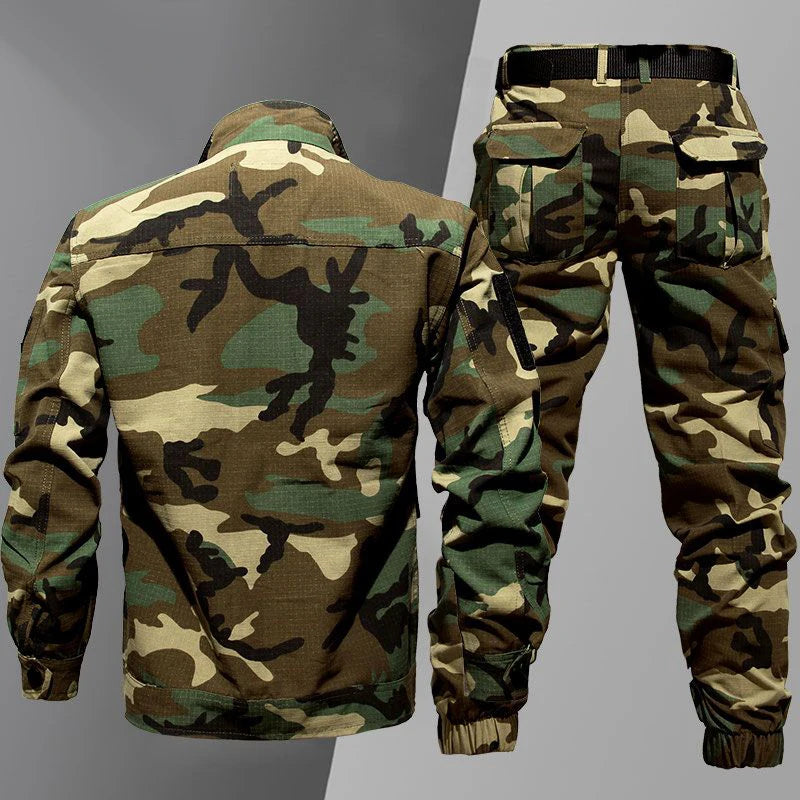 Polyester Cotton Spring Autumn Camouflage Clothing Breathable Labor Protection Outdoor Mountaineering Style Men's Suit