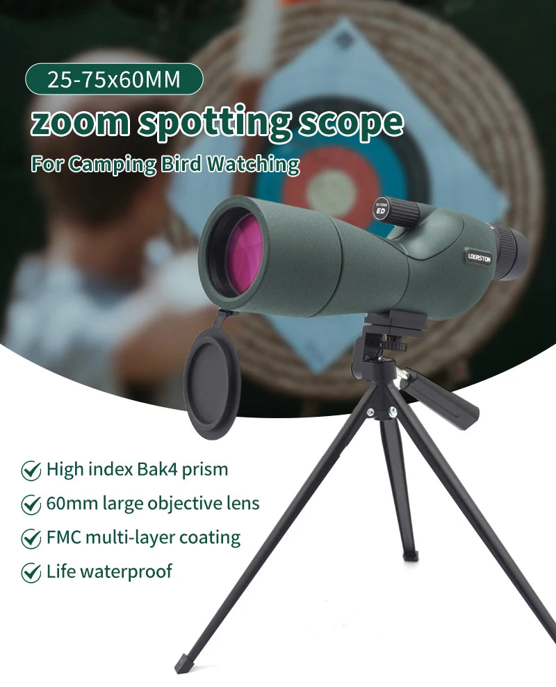 25-75x60 Zoom Spotting Scope ED Lens Powerful Monocular Bak4 Prism Telescope For Outdoor Camping Bird Watching Shooting