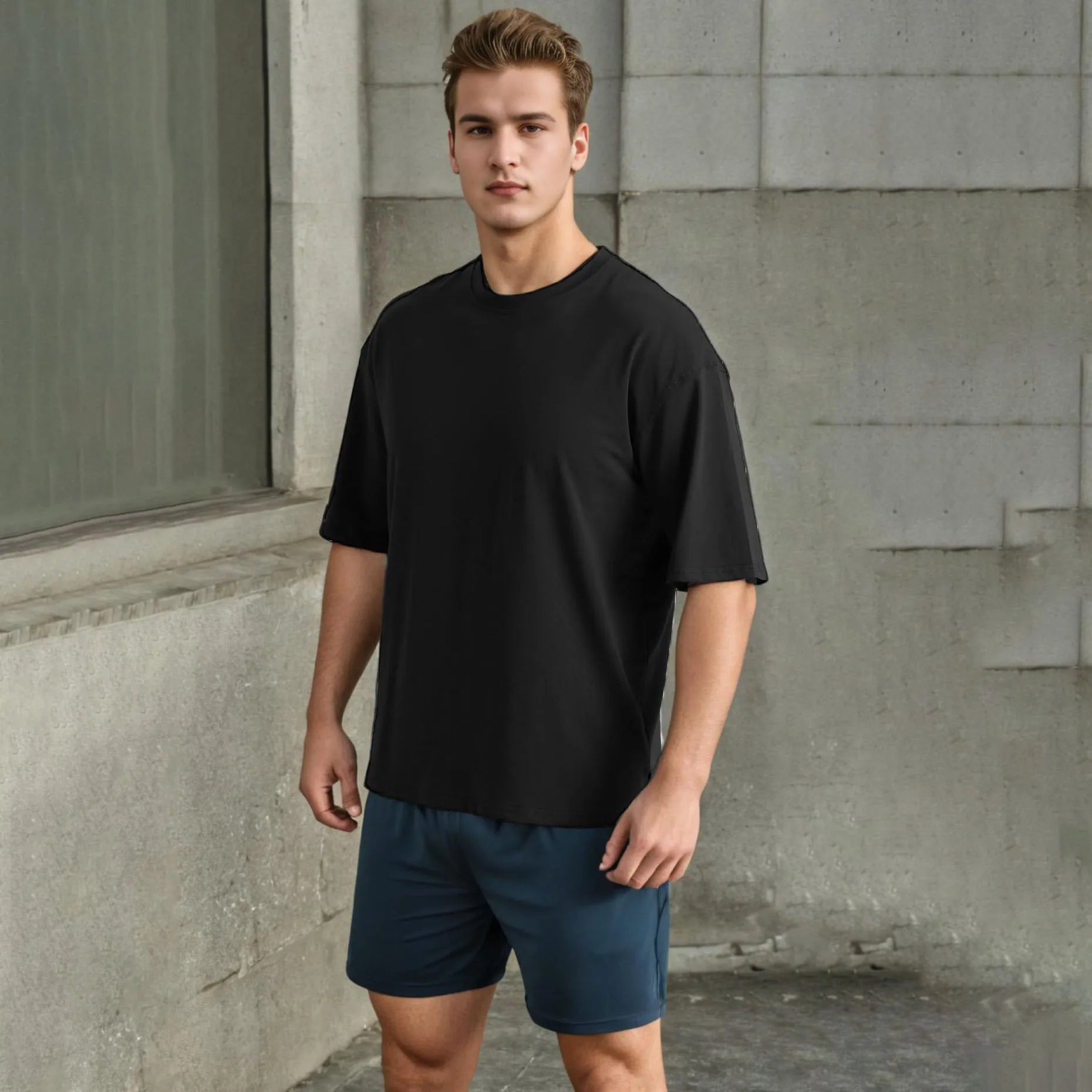 Cotton T-Shirt Men Gym Short Sleeve Top Solid Color Sports Tee Running Fitness T Shirt Mens Clothing