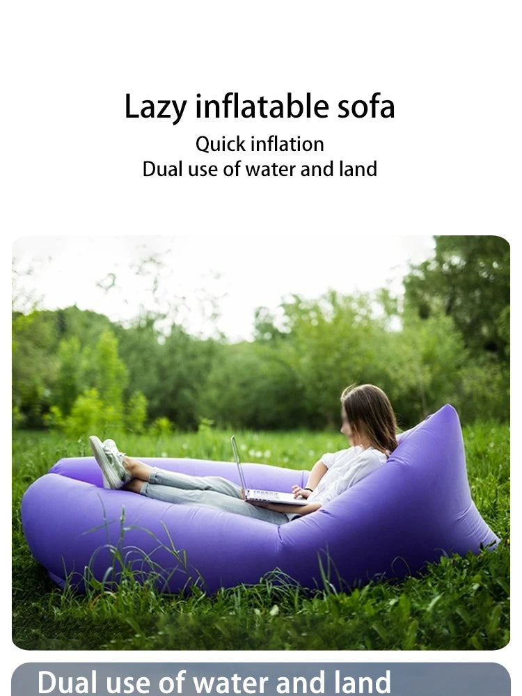 Lazy Inflatable Sofa Outdoor Portable Beach Air Sofa Folding Camping Inflatable Sofa Bed Sleeping Bag Single Person