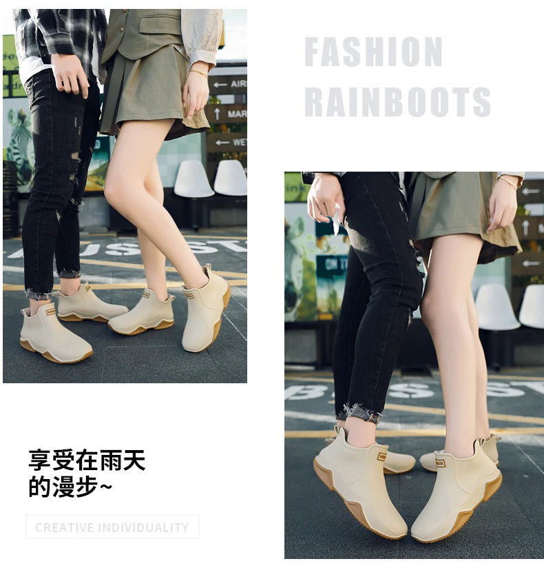 Fashion Couple's Outdoor Rain Boots New Men High Top Hiking Fishing Water Shoes Anti-slip Chef Work Ankle Boots Waterproof Shoes