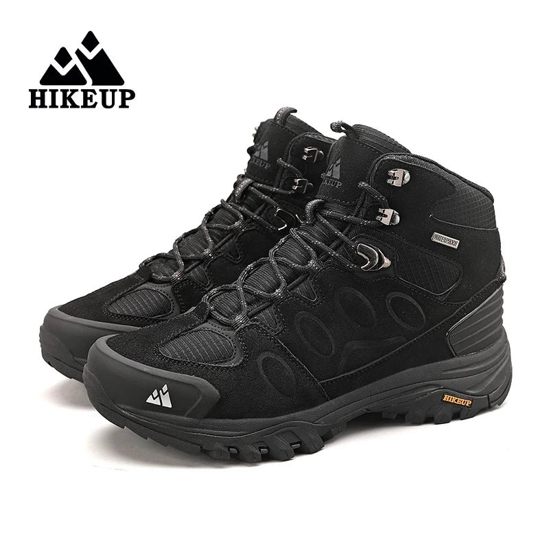 HIKEUP High-Top Men Hiking Boot Winter Outdoor Shoes Lace-Up Non-slip Outdoor Sports Casual Trekking Boots Man Waterproof Suede